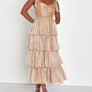 Lulu's Strapless Gold Tiered Dress